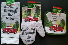 Christmas Red Truck ‘Dashing Through The Snow’ Pot Holder Oven Mitt Towel S20a - £2.38 GBP