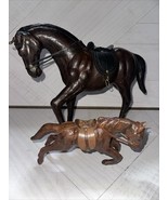 Vintage Leather Hand pressed Horse Figurines, 1950s , Set of 2 - £71.48 GBP