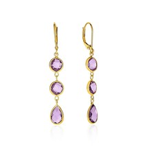14k Yellow Gold 1.75in Drop Earrings with Round and Pear-Shaped Amethysts - £397.46 GBP