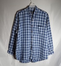 Moose Creek Men&#39;s Linen Blue Plaid Long Sleeve Button Down Shirt Size XL - $26.73