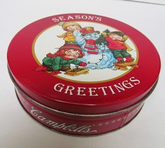 Campbell&#39;s Soups Storage Container Season&#39;s Greetings Tin Metal Holiday 6.5x2&quot; - £14.92 GBP
