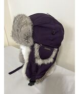 Crown Cap Rabbit Fur Lined Trapper Hat Purple Hunter Aviator Canadian Wi... - $37.44 CAD