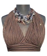 Cache Brown Layered Ruched Ottoman Beaded Halter Lined New Built In Bra ... - $75.49 CAD