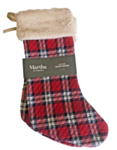 Martha Stewart Christmas Stockings Set Of 2 Red Blue Plaid Fur Top Cuff 22&quot; - £53.35 GBP