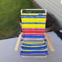 Beach Sand Chair Low Profile COPA Rainbow Wooden Armrest Towel Rack Pool... - $24.27