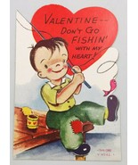 VTG A Meri Card 1940&#39;s Die Cut Boy Fishing Be My Valentine Card V9542/1 ... - £9.63 GBP