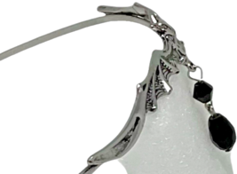 Goth Vampire Queen Silver Bat Tone Headpiece W/ Black Beaded Drop Dangle Accent image 6