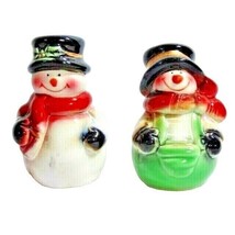 Retro Snowman with Hat Salt Pepper Shakers Holiday 2-Pc Stoneware Kitche... - $18.97