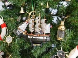 Wooden USS Constitution Model Ship Christmas Tree Ornament - $18.99
