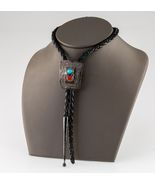 Cravatta Bolo In Pelle Intrecciata Con Argento Sterling, Turchese E Corallo - $1,015.98