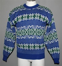 VTG Puritan Royal Blue Emerald Green Snowflakes Acrylic Sweater Mn&#39;s M NWT NOS - £37.55 GBP