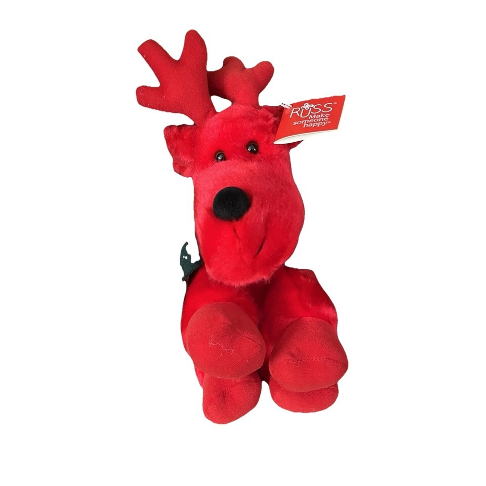 Russ Berrie Red Plush Reindeer With Black Scarf NWT - $18.04 Russ Berrie Red Plush Reindeer With Black Scarf NWT - $18.04