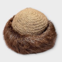 VINTAGE REAL MINK fur &amp; knit wool brown hat made in Canada - $120.94