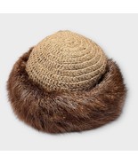 VINTAGE REAL MINK fur &amp; knit wool brown hat made in Canada - $120.94