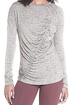 Zella Ruched Top Small 4 6 Heather Gray Long Sleeve Crew Neck Stretch Active NWT - £41.00 GBP