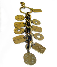 Coach Extra Large Brass Gold Key Fob Keychain 92124 Chainlink Hammered Coins - £91.90 GBP