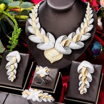 Luxury Lotus Flower Cubic Zirconia African Indian Necklace Earring Set Dubai Nig - £278.11 GBP