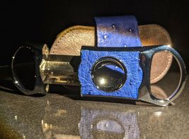 Brizard and Co Genuine Blue Ostrich and Grey Leather V Cutter NIB image 2