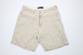 Vintage 90s Ralph Lauren Mens 32 Distressed Linen Above Knee Chino Shorts Beige - $59.35