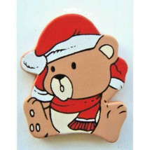 Cute Teddy Bear Button Pin Brooch With Santa HAT-Holiday Novelty Costume Jewelry - $4.89