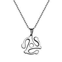 45 RPM RECORD ADAPTER NECKLACE 1&quot; Pendant 23&quot; Chain Stainless Steel DJ M... - $8.95