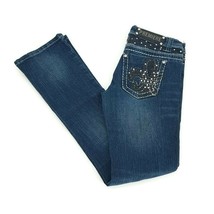Premier By Rue21 Womens Straight Leg Jeans Blue Fleur-De-Lis Embellished... - £12.64 GBP