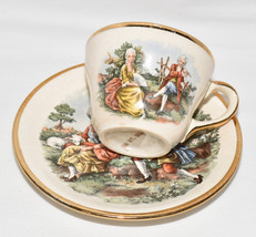 Vintage Royal China 22KT Gold Demitasse Tea Cup &amp; Saucer Garden Scene Landscape - £11.71 GBP
