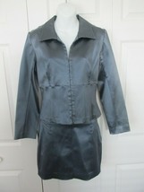 MARIA BIANCA NERO 2pc Shiny Blue Gray Satin Stretch Mini Skirt Suit sz M... - £39.34 GBP