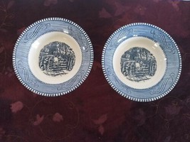 Set Of 2 Vintage Currier &amp; Ives Royal China 5.5” Berry Bowls Dessert Bowls - £10.58 GBP