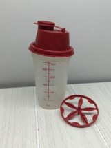 Tupperware Quick Shake 12 oz 7737A Red Lid Dressing Shaker 3pc Wheel Pour Spout - £7.11 GBP