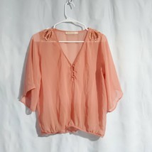 Sweet Rain Peach Top Womens Size S Bead Embellishments Sheer Over Shirt - £8.30 GBP