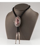 Sterling Silver Pink Agate Bolo Tie with silver Aglets Gorgeous - $544.14 CAD