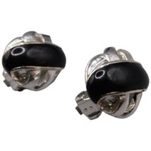 Women Black Clip on Earrings Elegant Black Acrylic Vintage Style Silver Tone - $8.42
