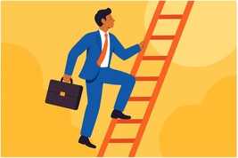 Climbing Career Ladder – Flat Vector Illustration of Business Success - $4.99
