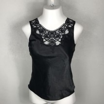 Bay Studio Slip Shirt Top ~ Sz S ~ Black ~ Sleeveless ~ Lace Trim - $13.49