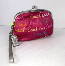 Coach  Kiss-lock Script Signature Wristlet Bag Pink Sateen Small B16 - £50.73 GBP