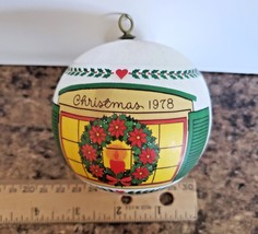 Vintage 1978 White Satin Ornament for New Home with Wreath Poinsettia No Box - £6.32 GBP