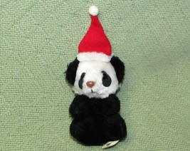 1987 Vintage Santa Panda Bear Plush Sendar Stuffed Animal 7" Black White Red Hat - £8.44 GBP