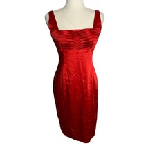 Vintage Y2K Calvin Klein Cocktail Sheath Dress 4 Red Satin Sleeveless Pleated - £29.25 GBP