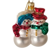 Christmas Ornament Hand Blown Glass Snowman Couple Thomas Pacconi Classics 2003 - £15.64 GBP