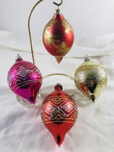 4 Colored Tear Drop Shaped Glitter Glass Christmas Ornaments - £23.63 GBP