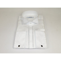 Men CEREMONIA Tuxedo Shirt Rhinestone 100% Cotton Turkey #stn 133 White Wing tip image 6
