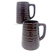 Mar-crest Daisy Dot Brown Stoneware Steins Coffee Mugs Vintage USA 16 oz  Set 2 - £12.58 GBP