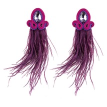 KPacTa Fashion Soutache Handmade Bohemian Long Feather Tassel Earrings For Women - $18.66