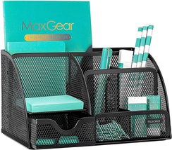 Mesh Office Desktop Organizer with Drawer, Black 6 Compartments, 8.7 X 5.5 X 5&quot; - $20.85