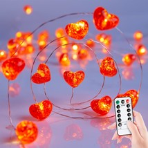 Valentine&#39;S Day Red Heart Mini String Lights - 10.5 Ft 30 Led Battery Operated M - £23.96 GBP