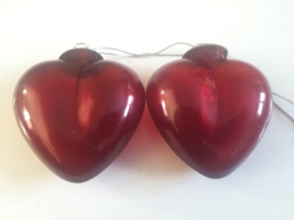 Pair Of Midwest Kugel Ruby Red Glass Heart Valentine Christmas Ornaments - £779.77 GBP