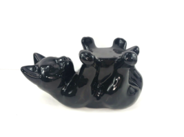 1997 Haeger Black Pottery Black Gloss Cat Plant Stand Statue # 336-05 - $44.50