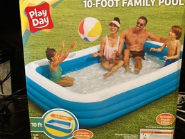 Play Day Inflatable 10-Foot Rectangular Family Swimming Kiddie Pool 10FT - £59.81 GBP