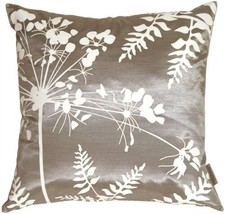 Pillow Decor - Gray with White Spring Flower and Ferns 16x16 Pillow - £19.94 GBP